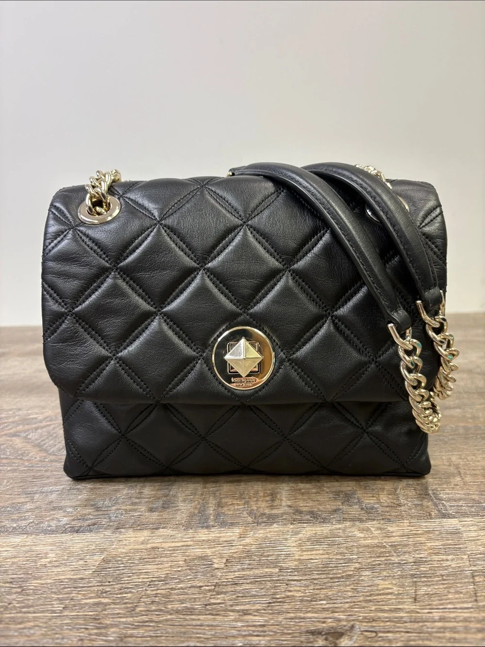 Kate Spade New York Black Quilted Leather Gold Chain Shoulder Bag